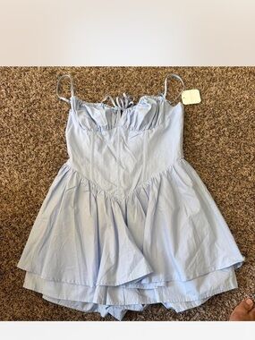 Altar'd State Light Blue Ruffled Bust Camisole Romper